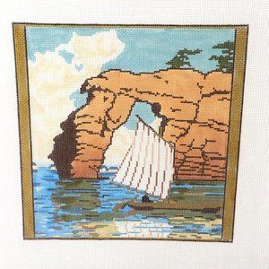 New Hasui Kawase Zaimoku Island Needlepoint Canvas Hand Painted 18 ct